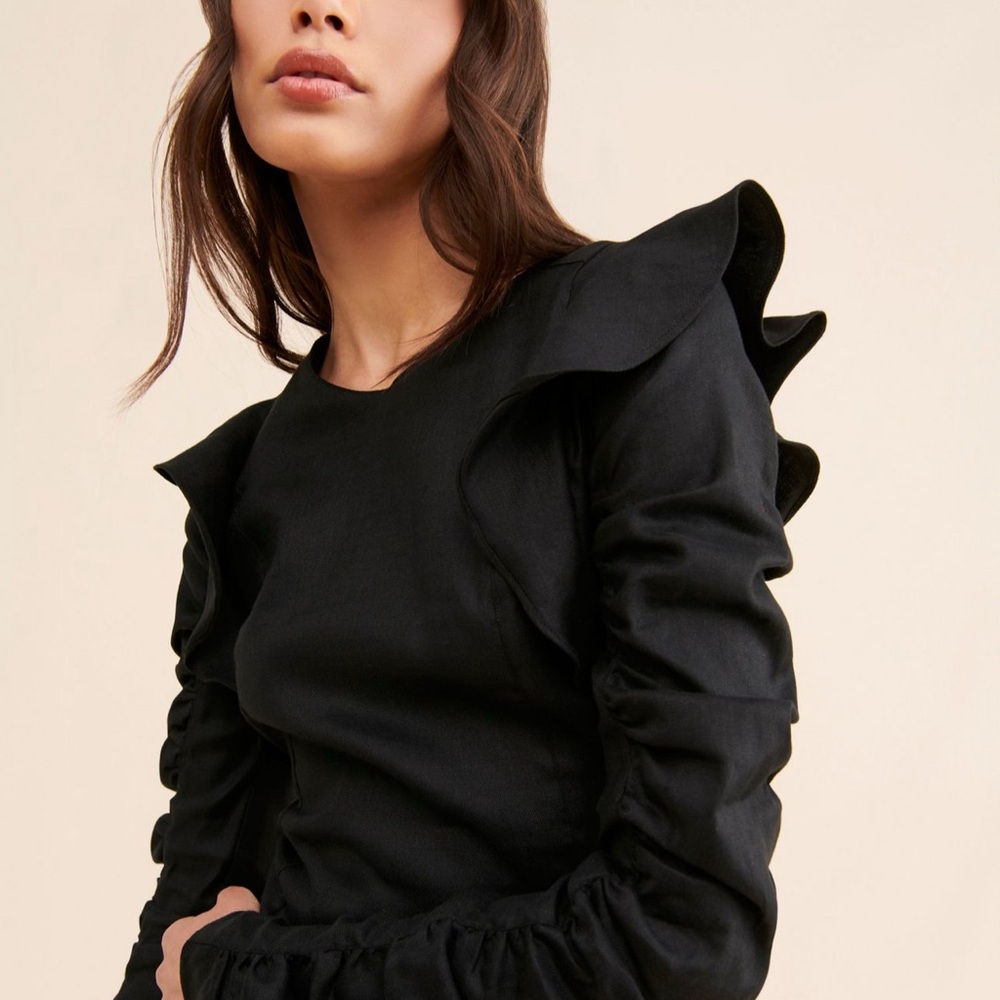 Audette Elegant Black Ruffle Sleeve Top